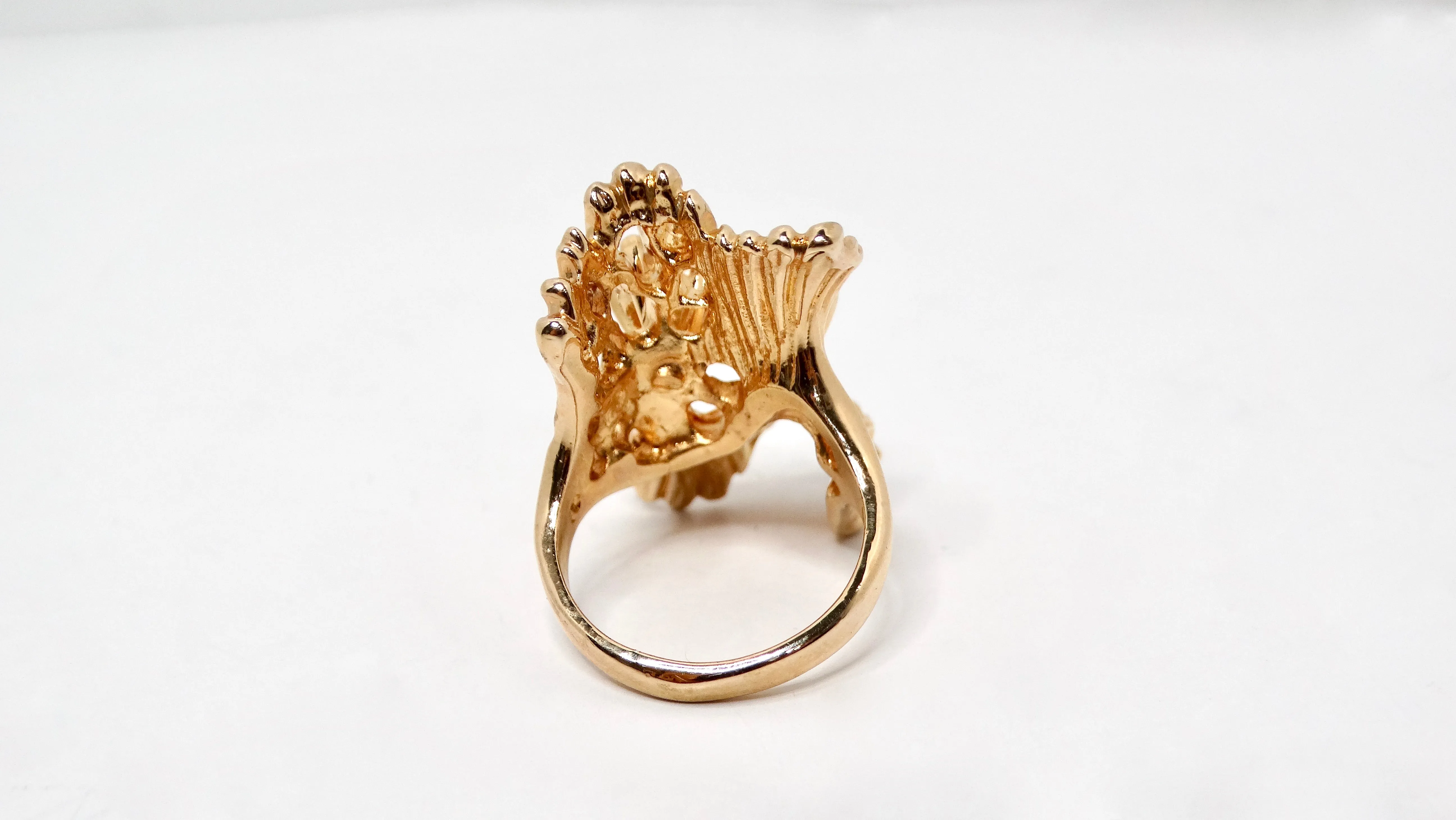 1990s Abstract Nature 18k Gold Plated & Crystal Cocktail Ring