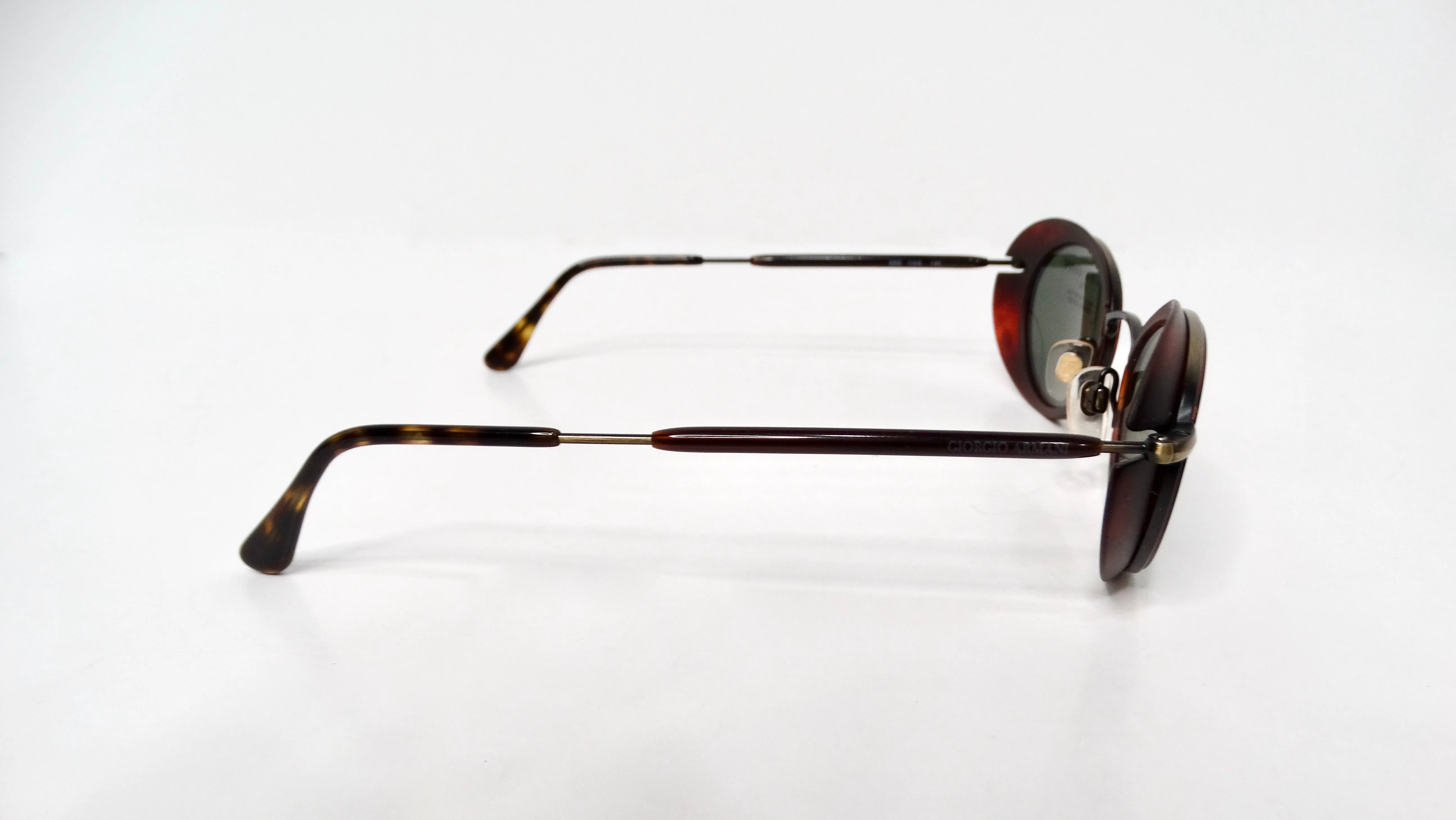 1990s Giorgio Armani Red Tortoise Oval Retro Frame Green Tinted Sunglasses
