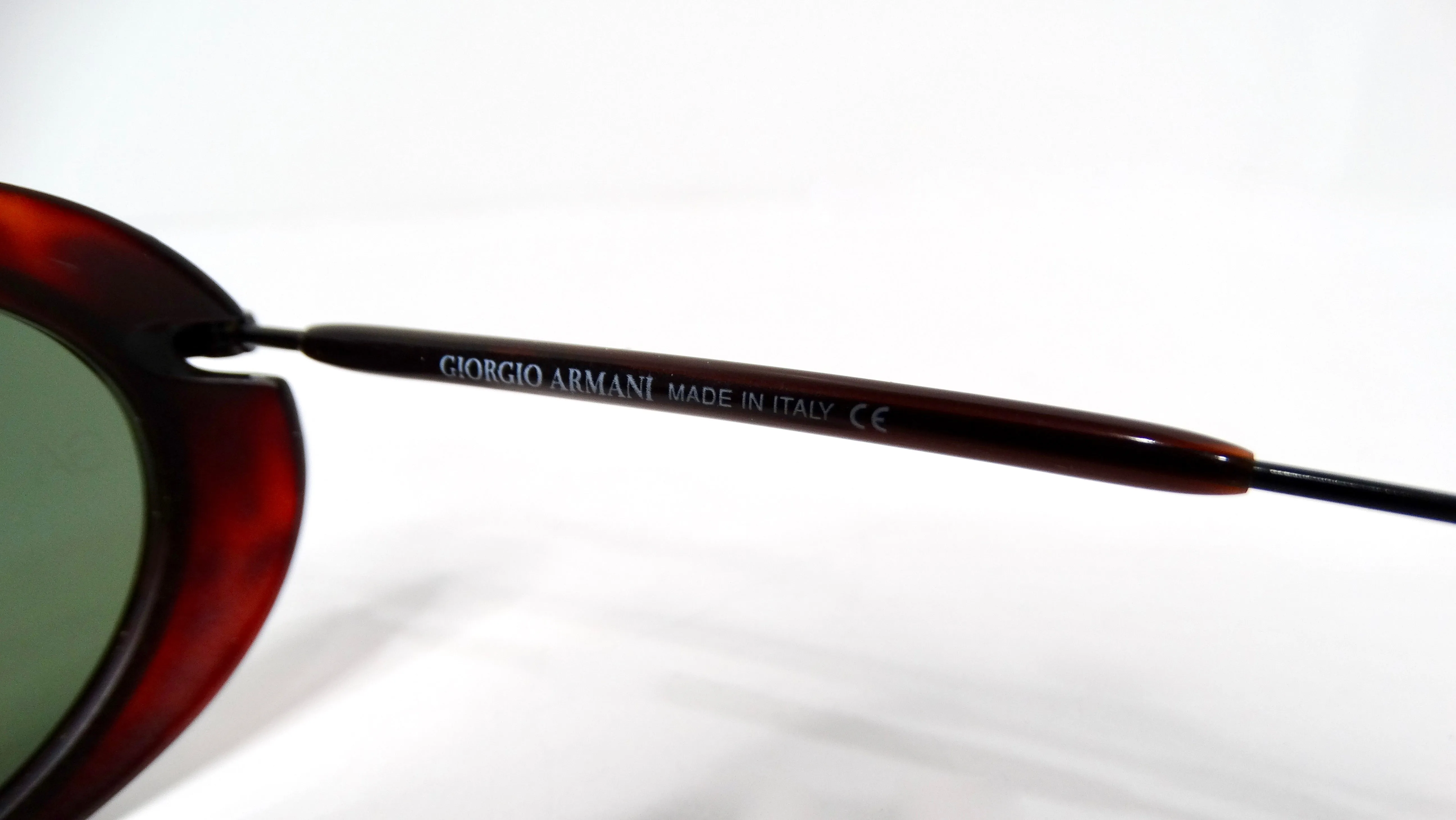 1990s Giorgio Armani Red Tortoise Oval Retro Frame Green Tinted Sunglasses