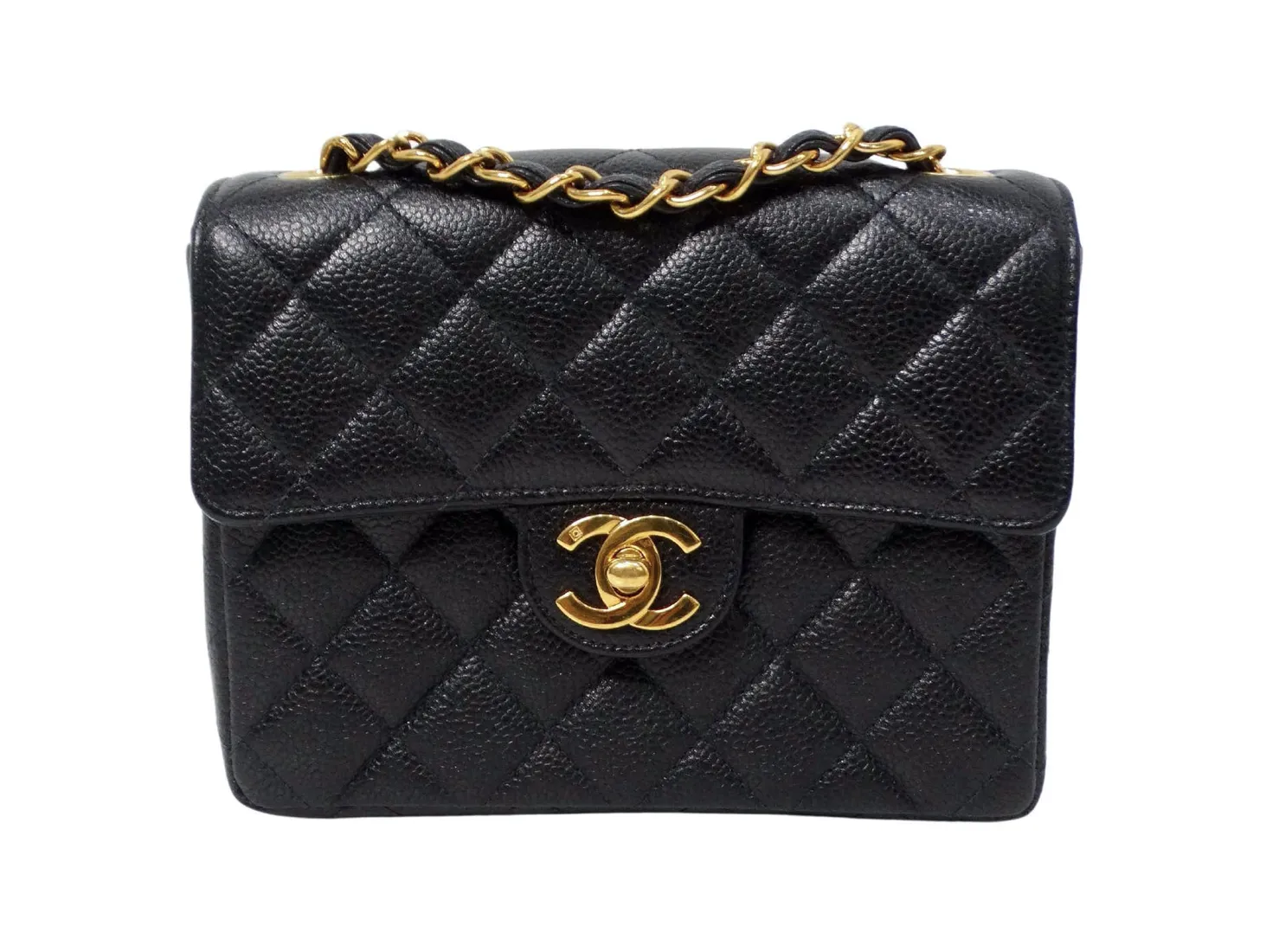 1999 Black Chanel Square Mini Caviar Leather Flap Bag