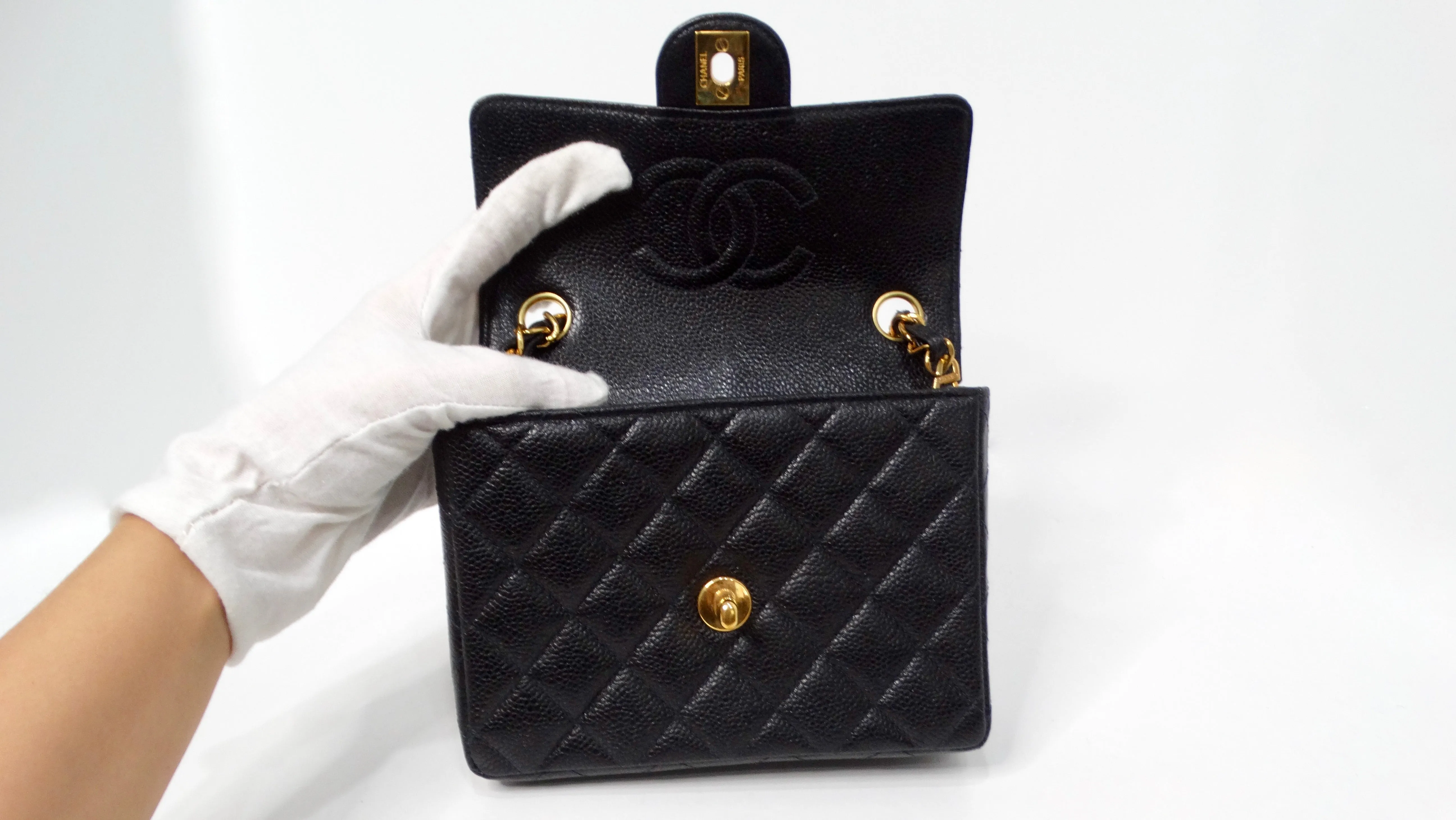 1999 Black Chanel Square Mini Caviar Leather Flap Bag