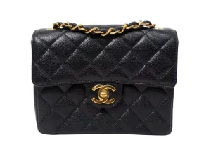 1999 Black Chanel Square Mini Caviar Leather Flap Bag