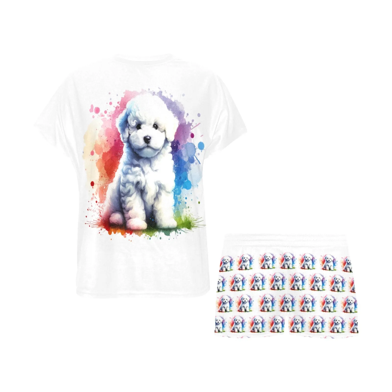 2 Piece Bichon Puppy PJ Set - Watercolor