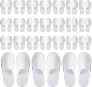 24 Pairs Disposable House Slippers for Guests - Bulk Slipper Pack for Hotel, Spa, Travel, Shoeless Home, White Closed Toe (US Men Size 10, Women 11)