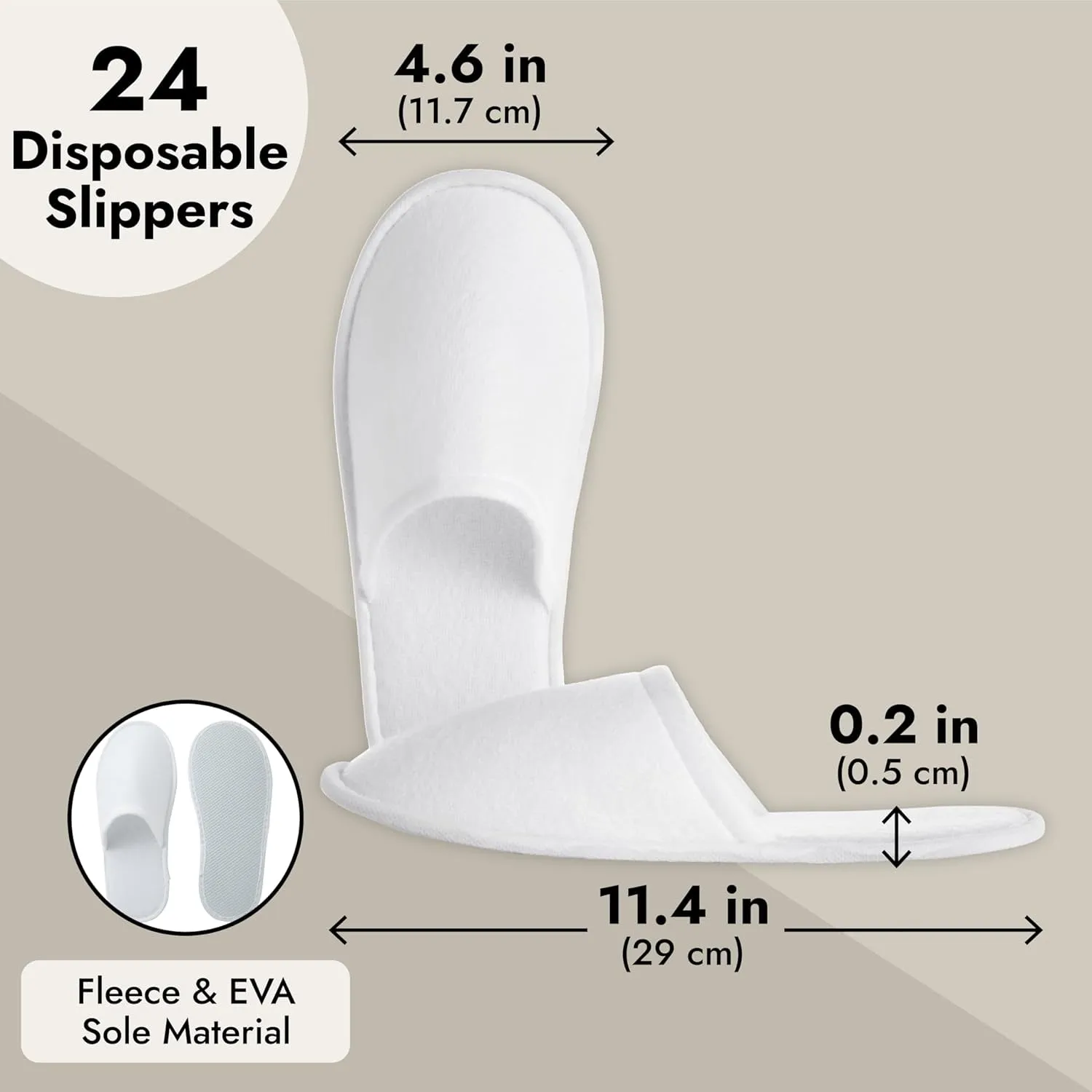 24 Pairs Disposable House Slippers for Guests - Bulk Slipper Pack for Hotel, Spa, Travel, Shoeless Home, White Closed Toe (US Men Size 10, Women 11)