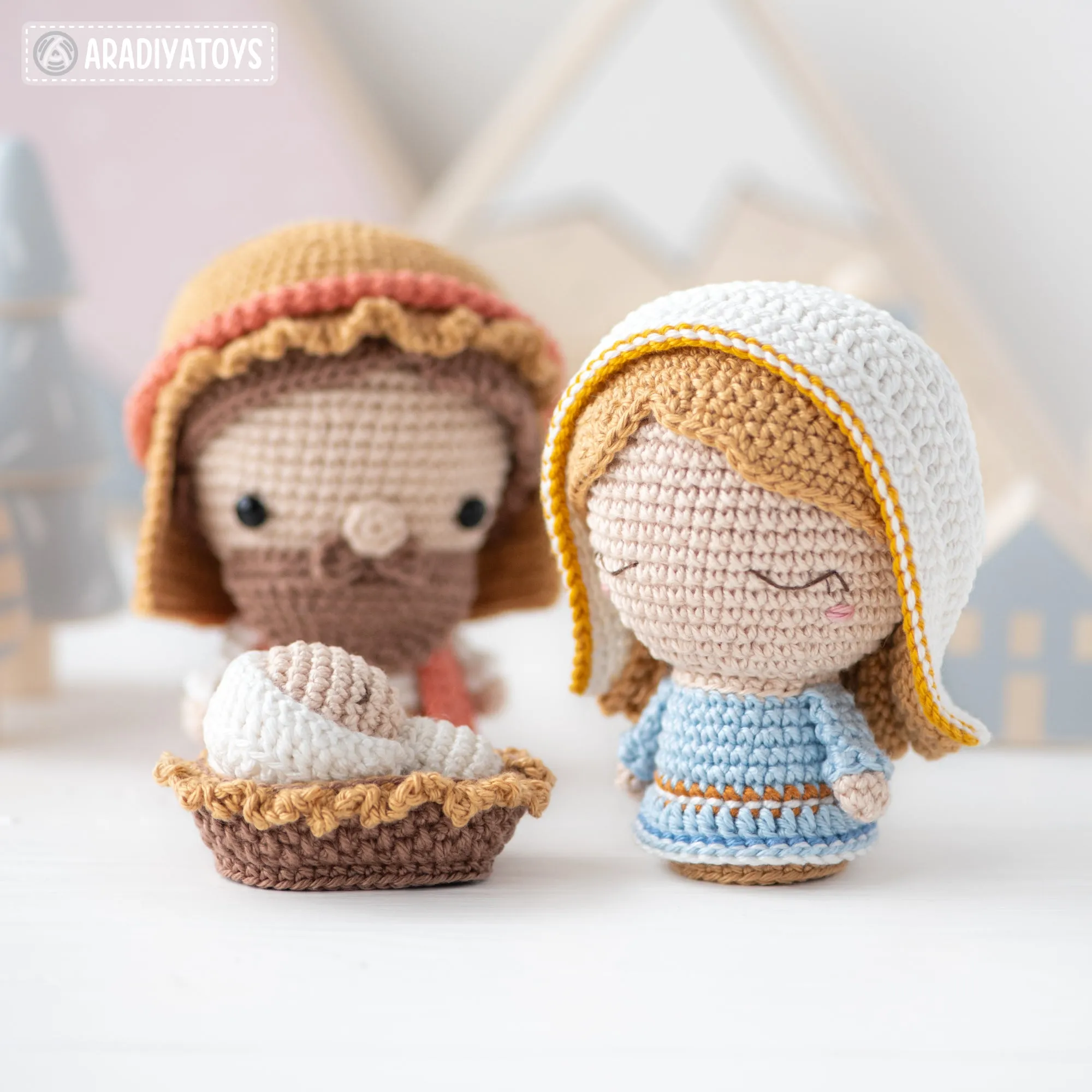 4 in 1 Nativity Crochet Pattern Set Mary Baby Jesus Joseph Stable DIY Christmas Mini Amigurumi Patterns Nativity Scene (Tutorial PDF file)