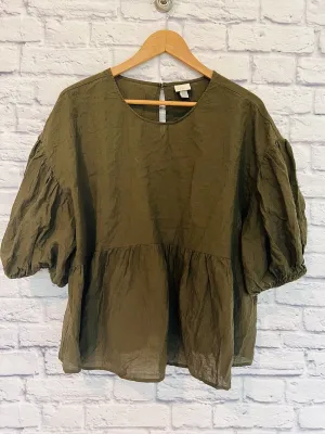A NEW DAY Women Puff 3/4 Sleeve Pullover Blouse Sz XXL Olive Cotton Boho