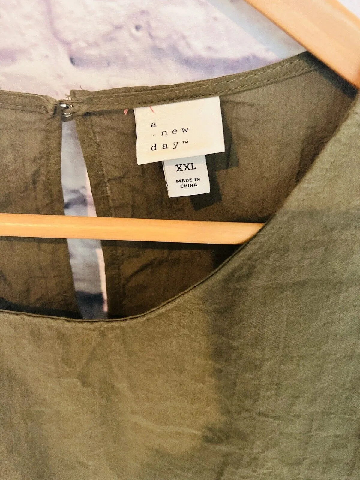 A NEW DAY Women Puff 3/4 Sleeve Pullover Blouse Sz XXL Olive Cotton Boho