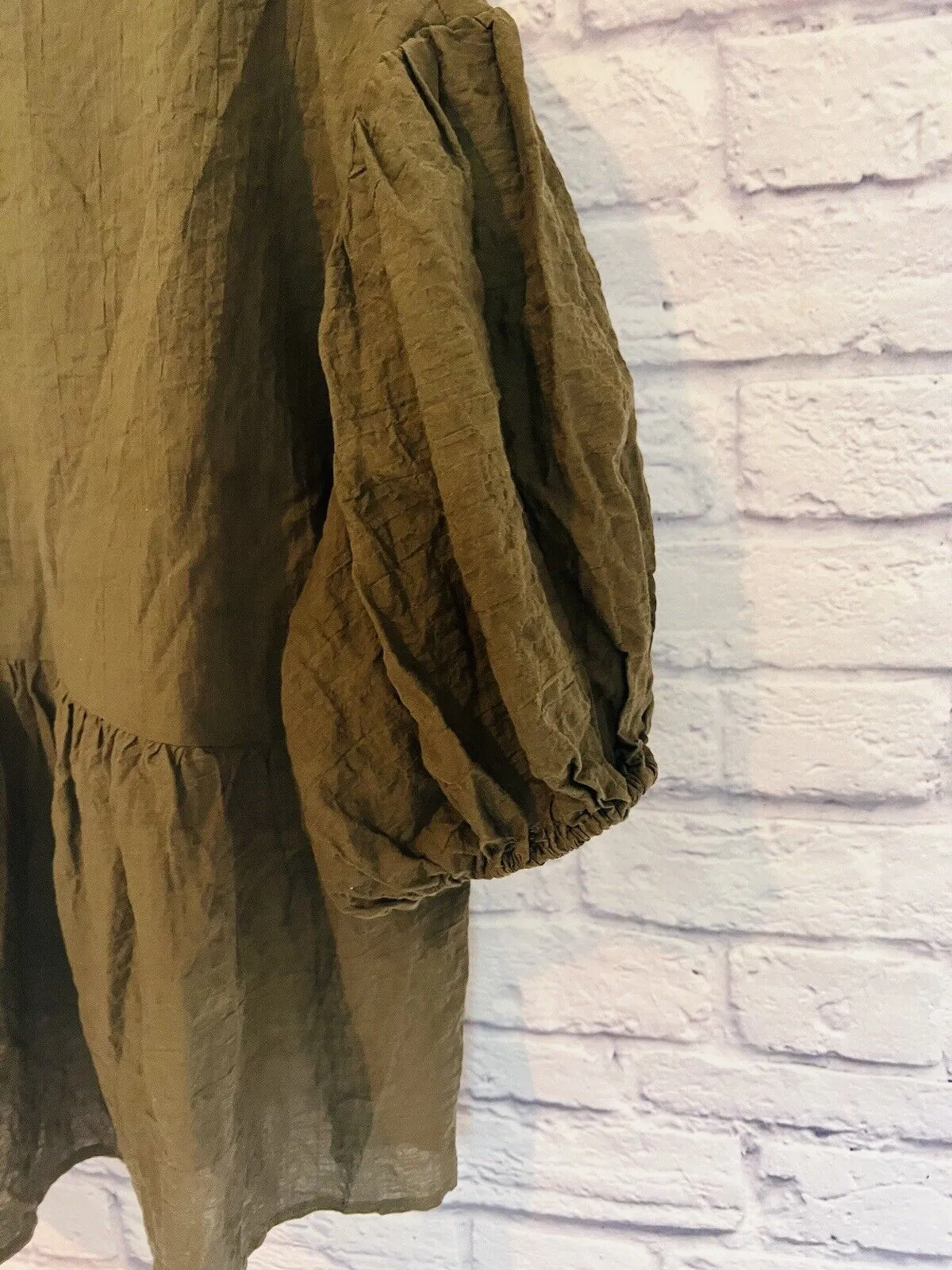 A NEW DAY Women Puff 3/4 Sleeve Pullover Blouse Sz XXL Olive Cotton Boho