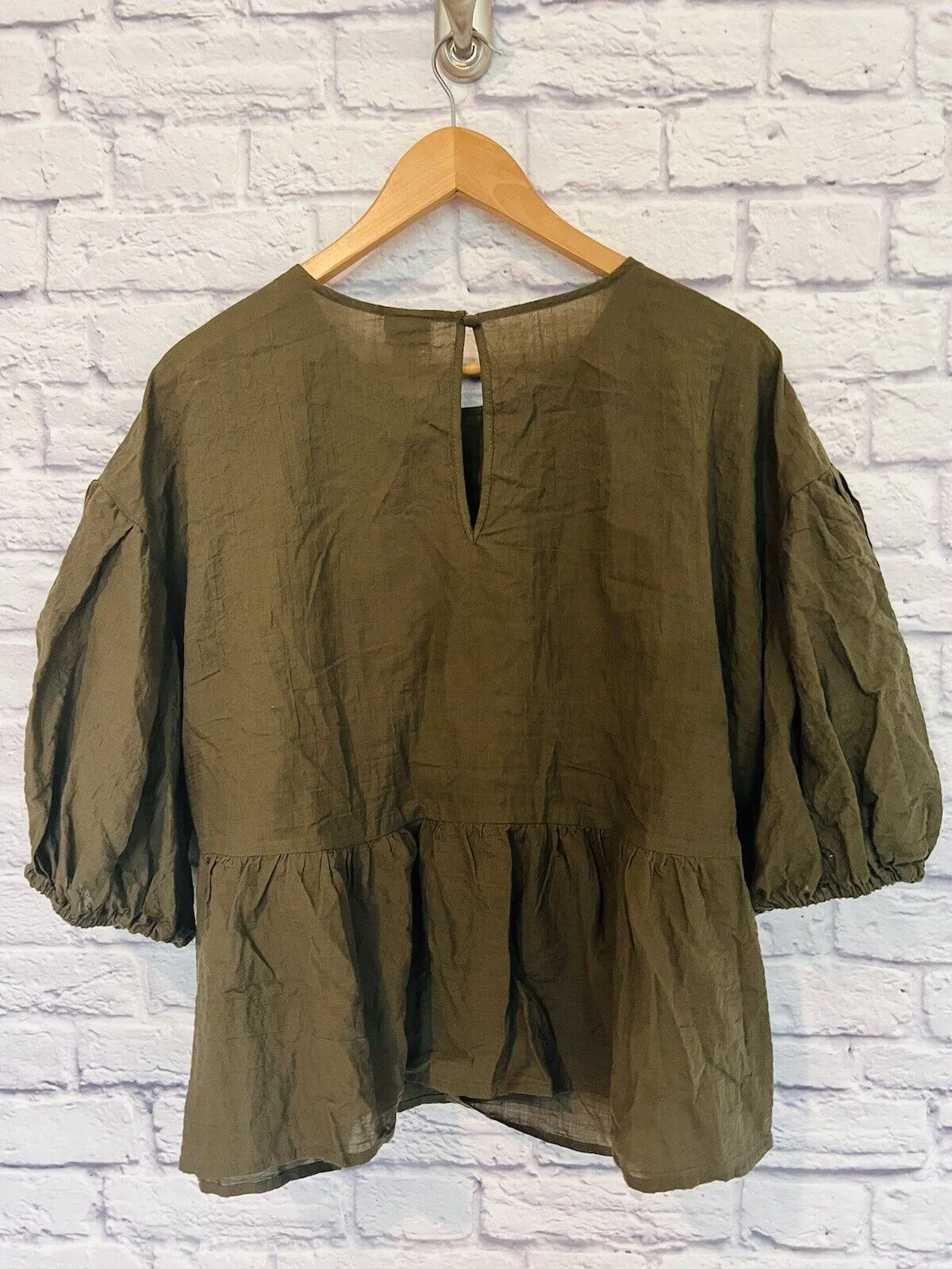 A NEW DAY Women Puff 3/4 Sleeve Pullover Blouse Sz XXL Olive Cotton Boho