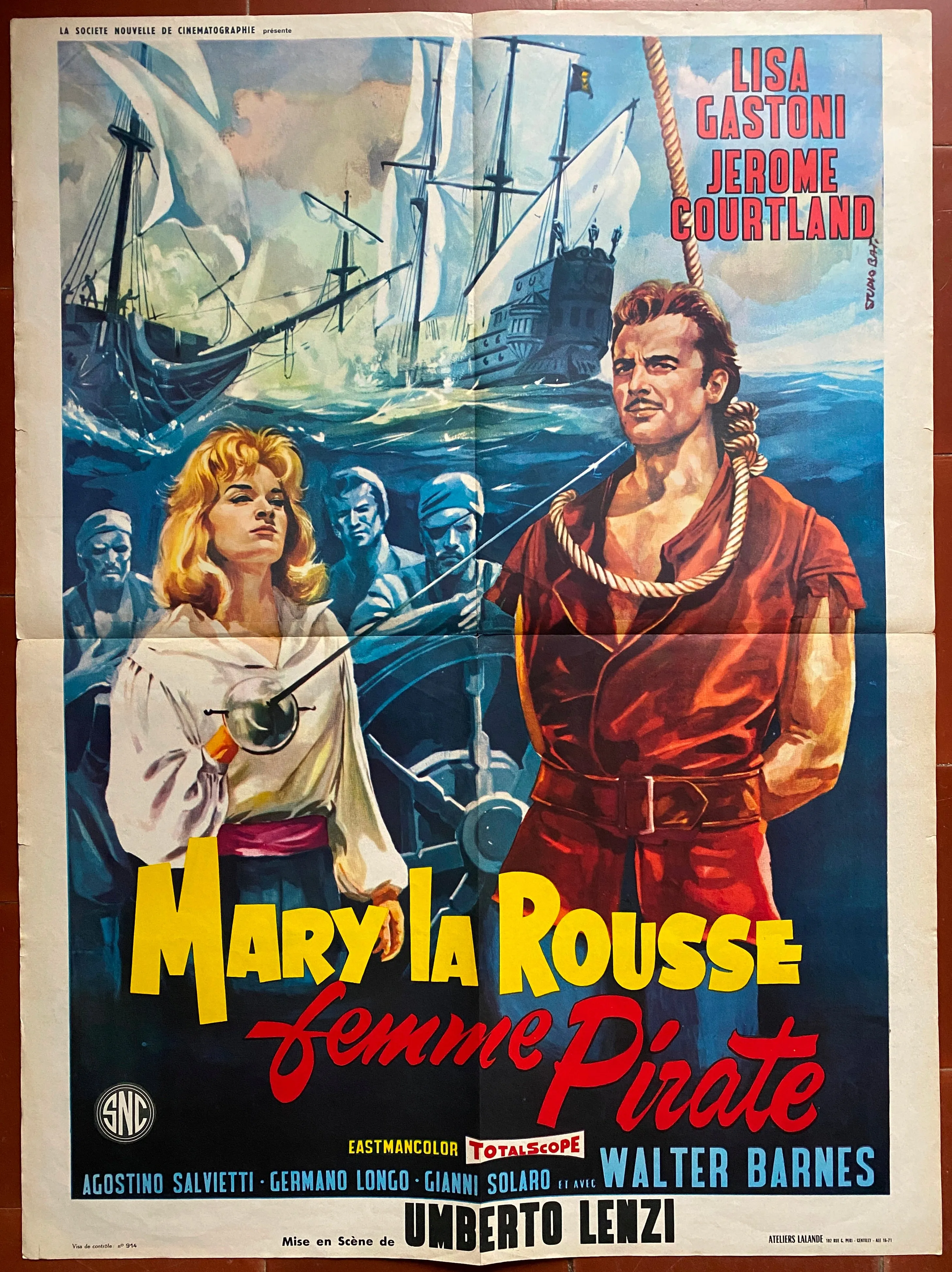 Affiche MARY LA ROUSSE FEMME PIRATE Umberto Lenzi LISA GASTONI Bateau 60x80cm
