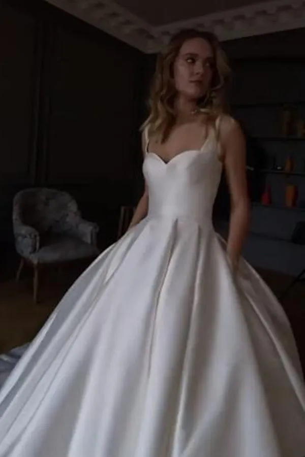 Anneprom classic A-line sweep train satin sexy wedding dress APW0322