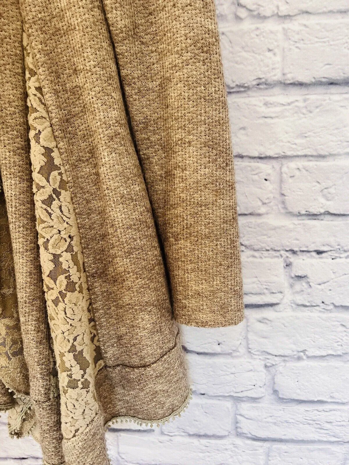 ANTHROPOLGIE RYU Ruffle Lace Cardigan Sz S Beige Long Sleeve Draped Goblincore