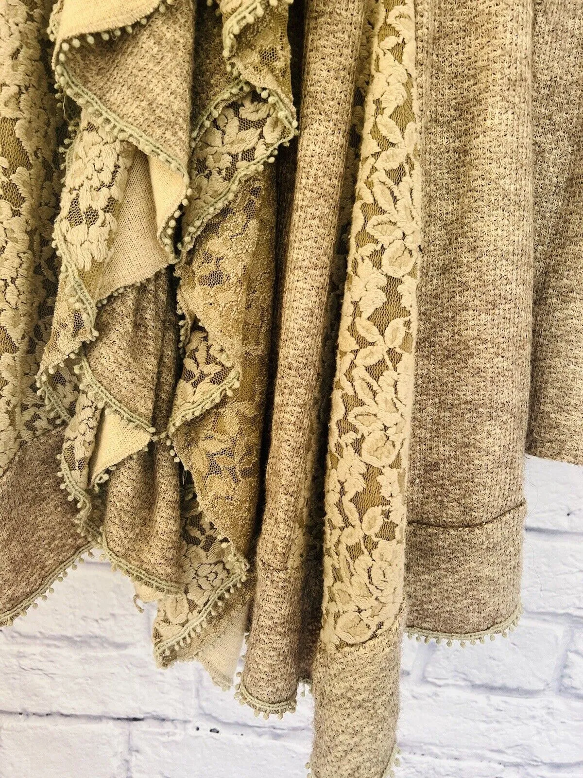 ANTHROPOLGIE RYU Ruffle Lace Cardigan Sz S Beige Long Sleeve Draped Goblincore