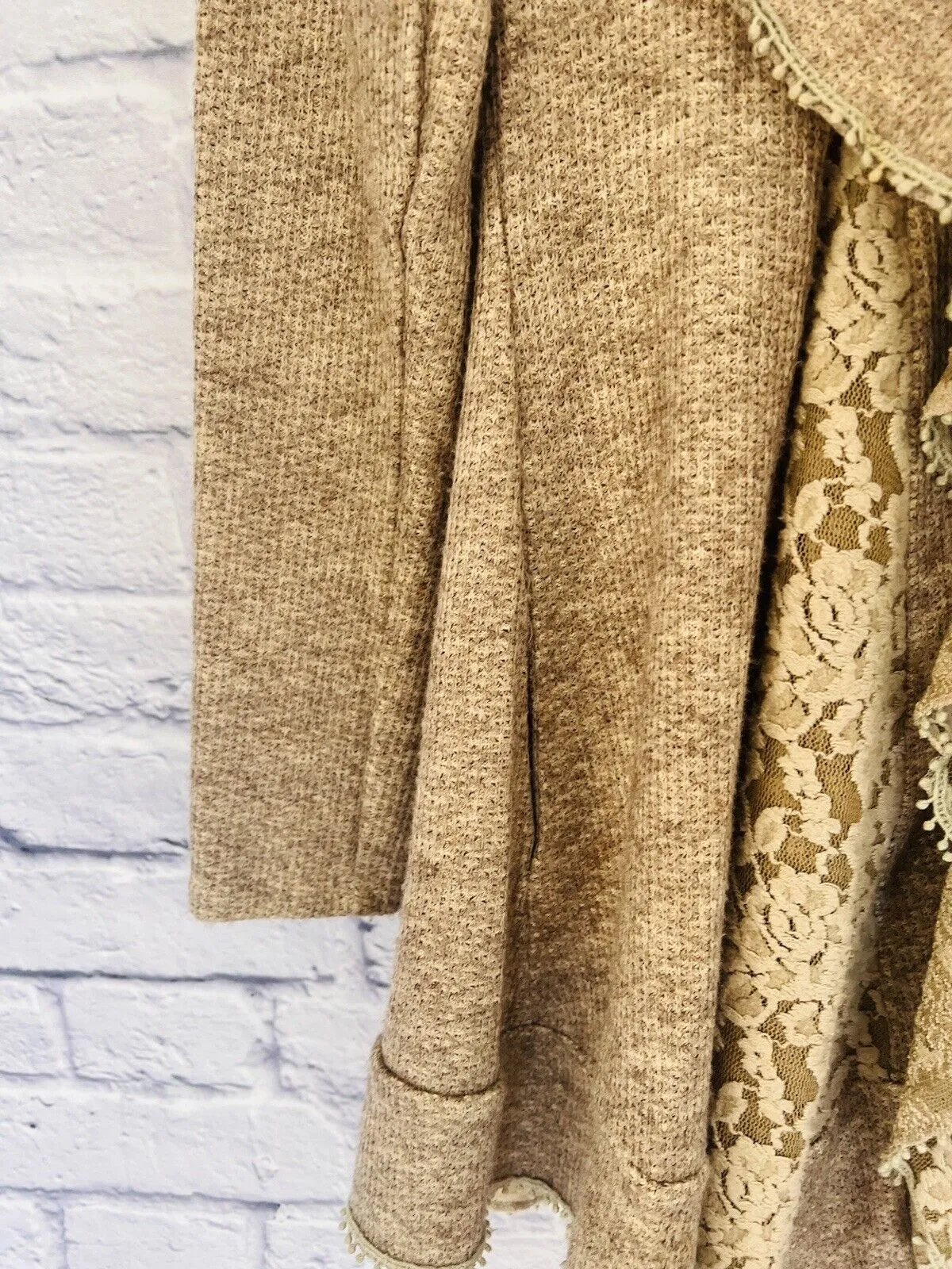 ANTHROPOLGIE RYU Ruffle Lace Cardigan Sz S Beige Long Sleeve Draped Goblincore