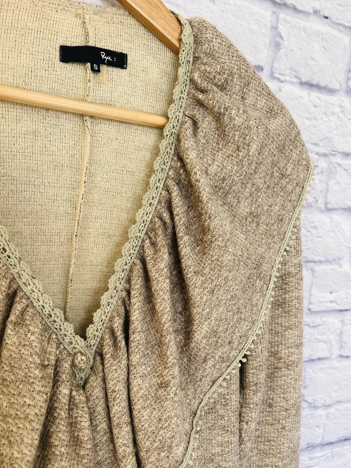 ANTHROPOLGIE RYU Ruffle Lace Cardigan Sz S Beige Long Sleeve Draped Goblincore