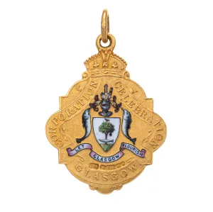 Antique Coronation Medallion 15k Gold George V Mary Pendant Enamel Glasgow