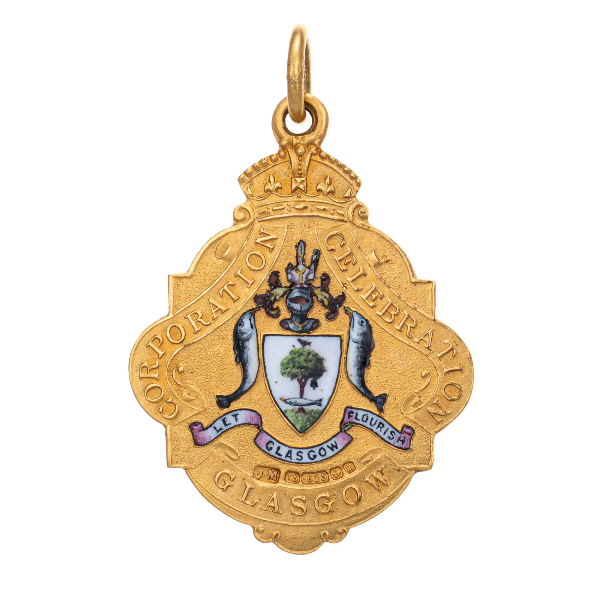 Antique Coronation Medallion 15k Gold George V Mary Pendant Enamel Glasgow