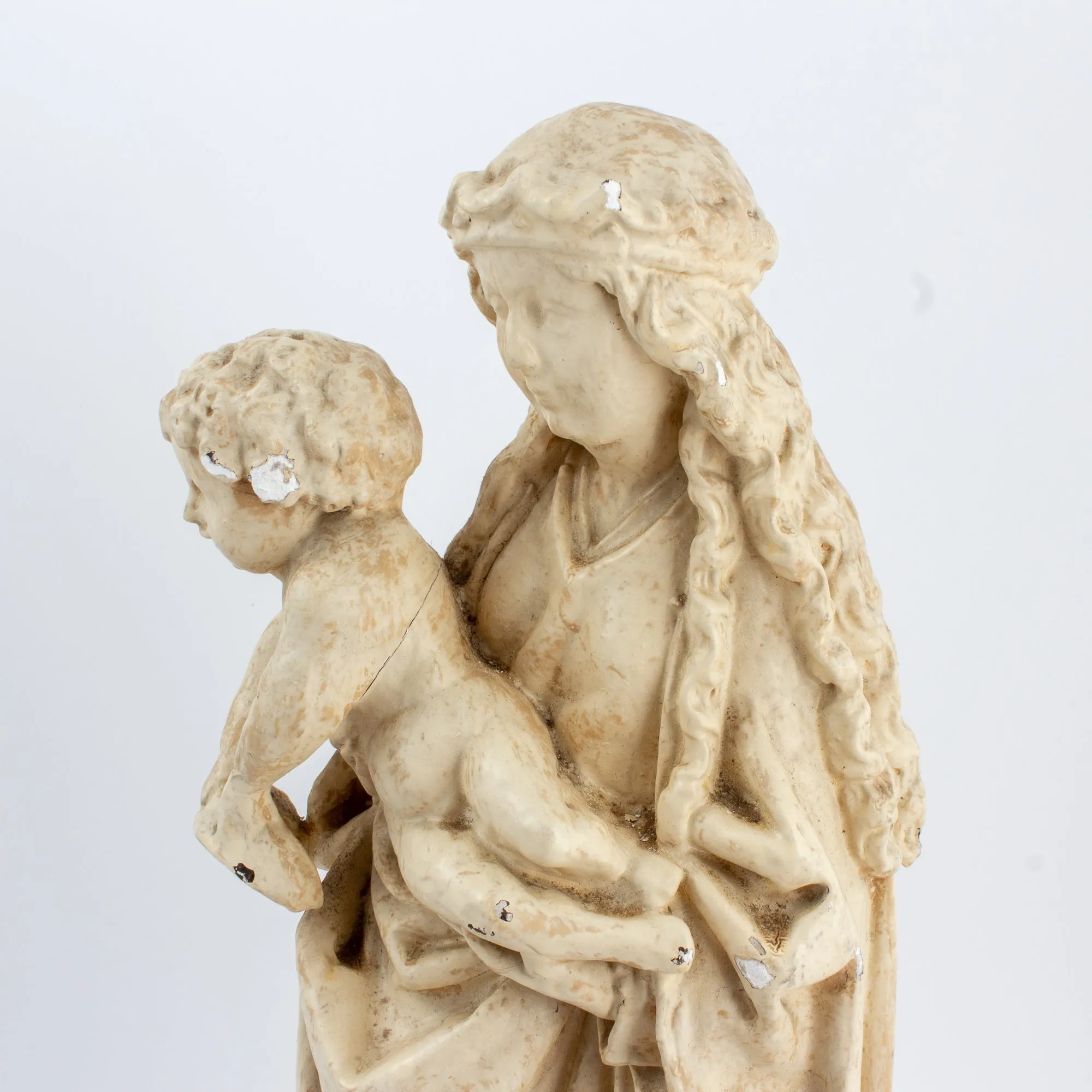 Antique French Plaster Holy Mother Statue