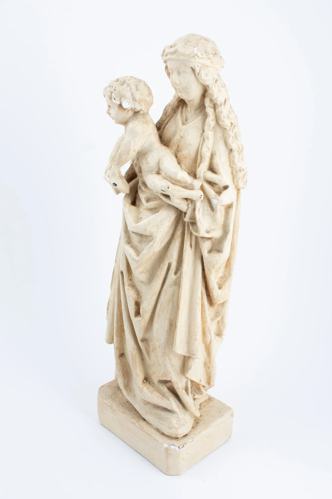 Antique French Plaster Holy Mother Statue