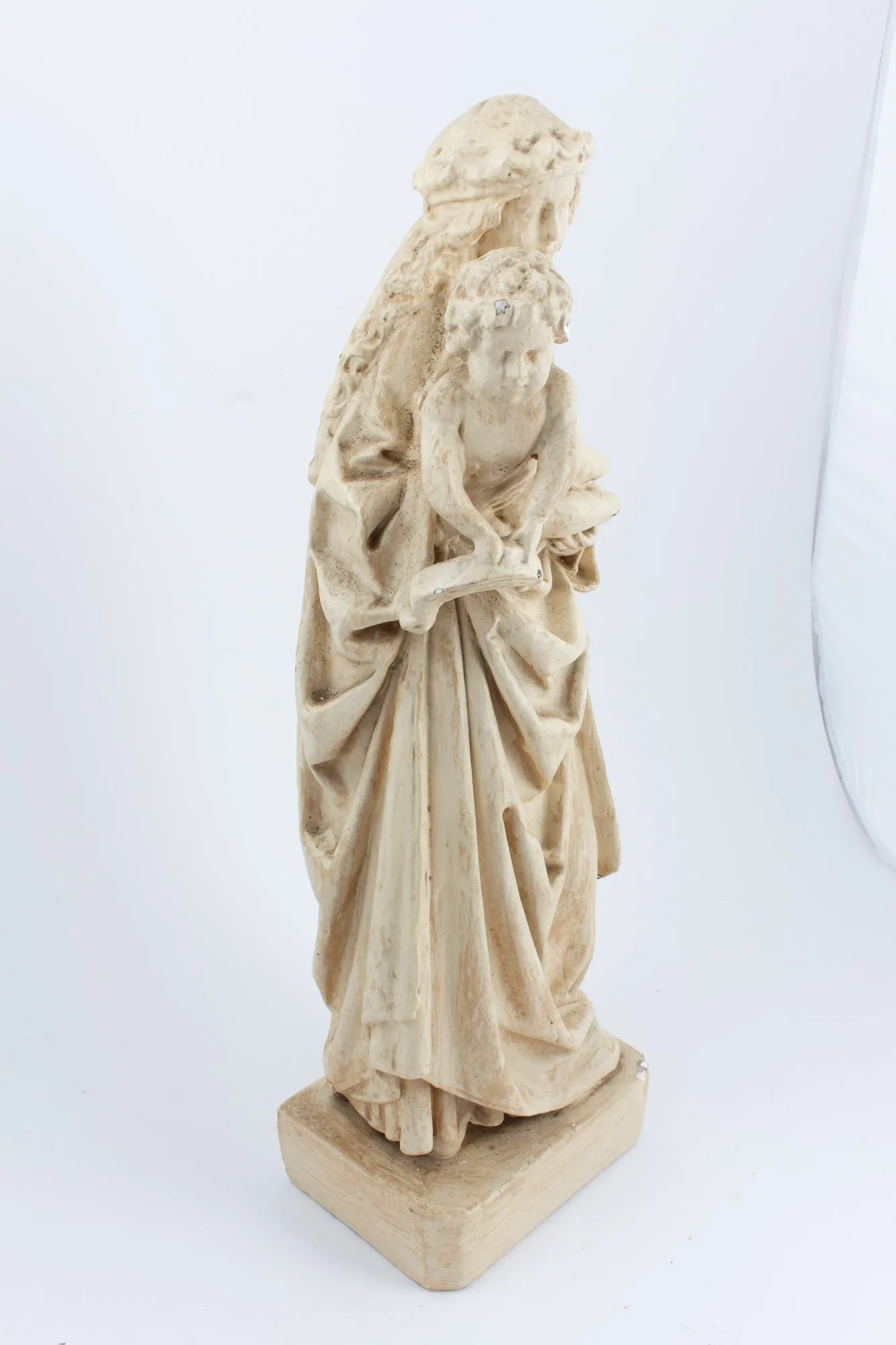 Antique French Plaster Holy Mother Statue