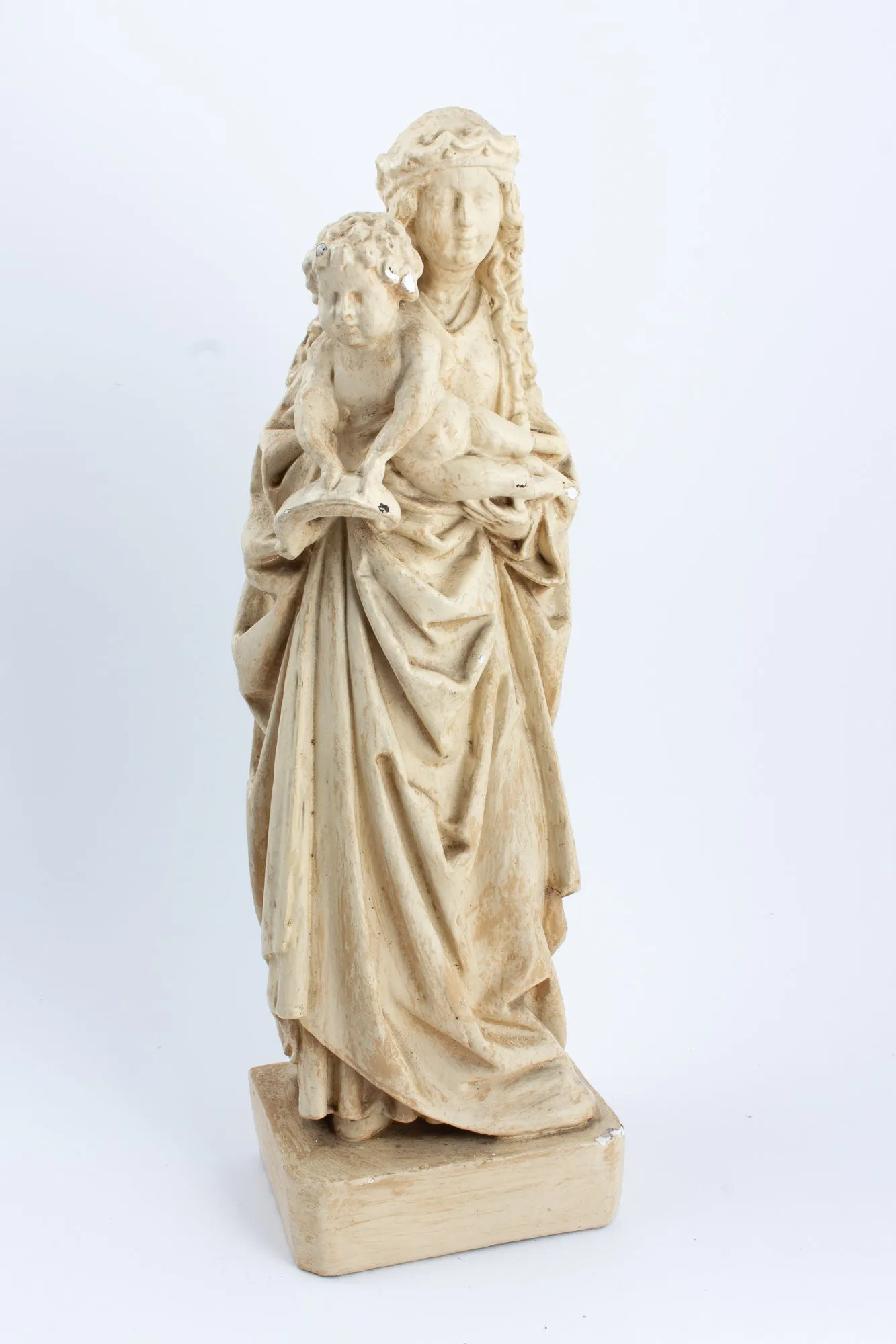 Antique French Plaster Holy Mother Statue