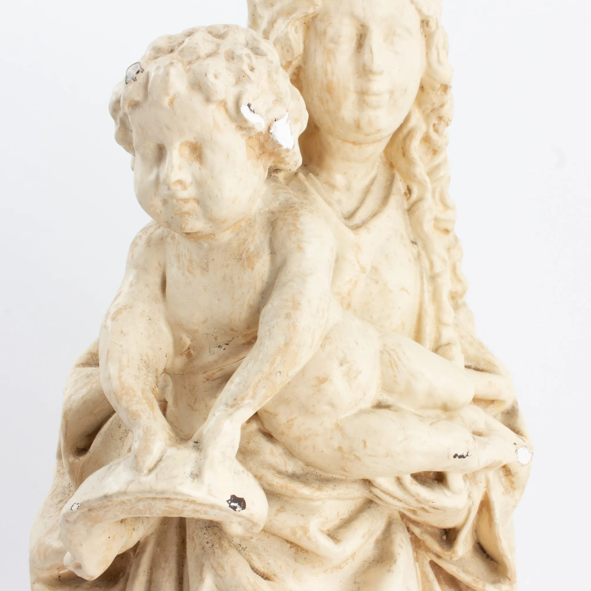 Antique French Plaster Holy Mother Statue