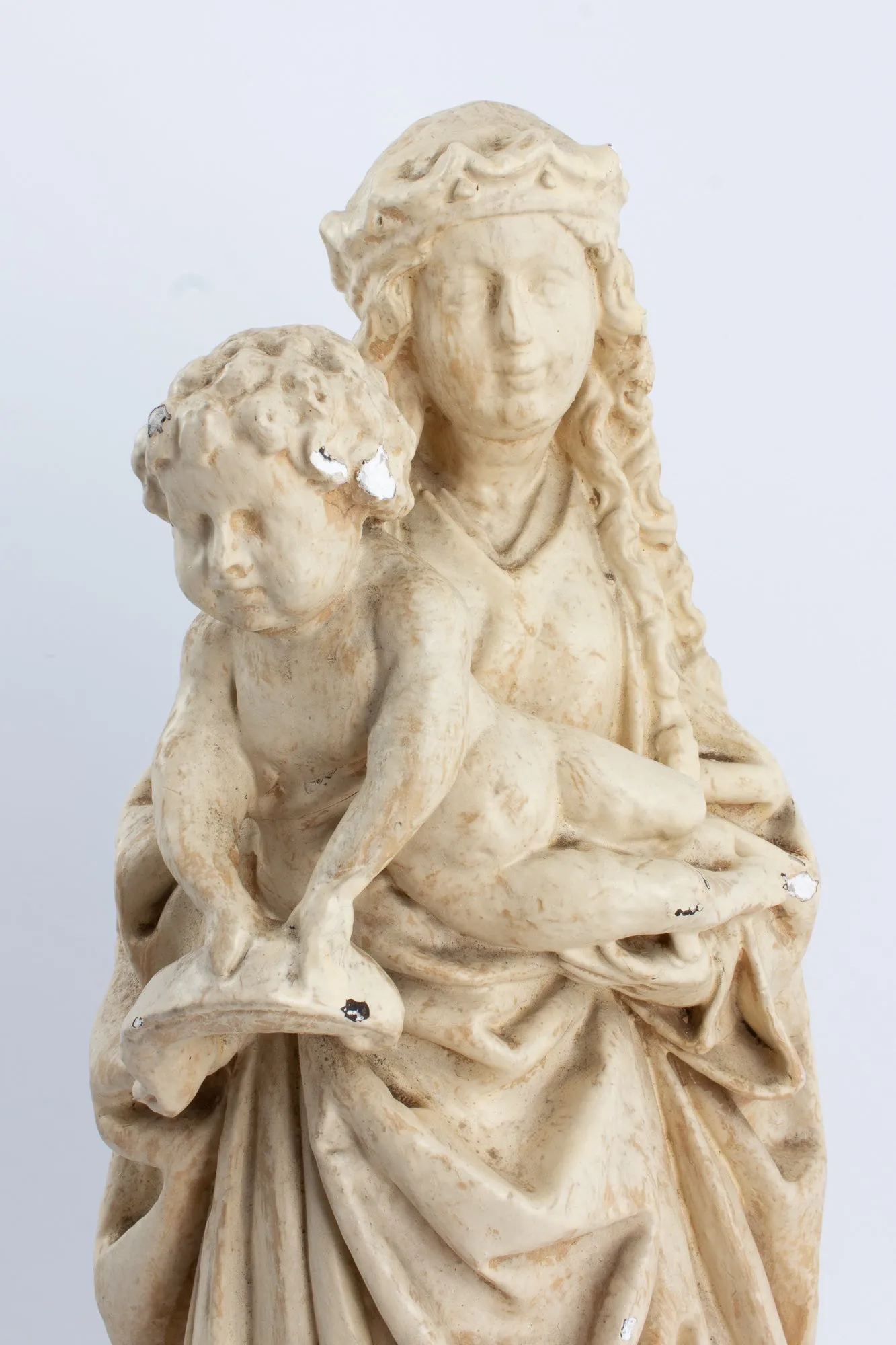 Antique French Plaster Holy Mother Statue