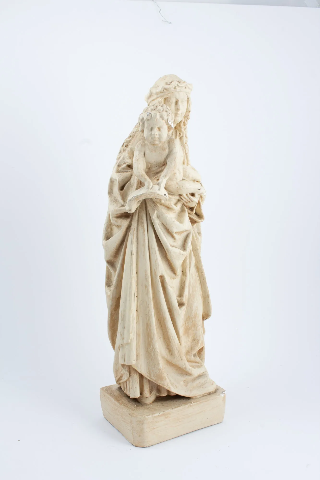 Antique French Plaster Holy Mother Statue