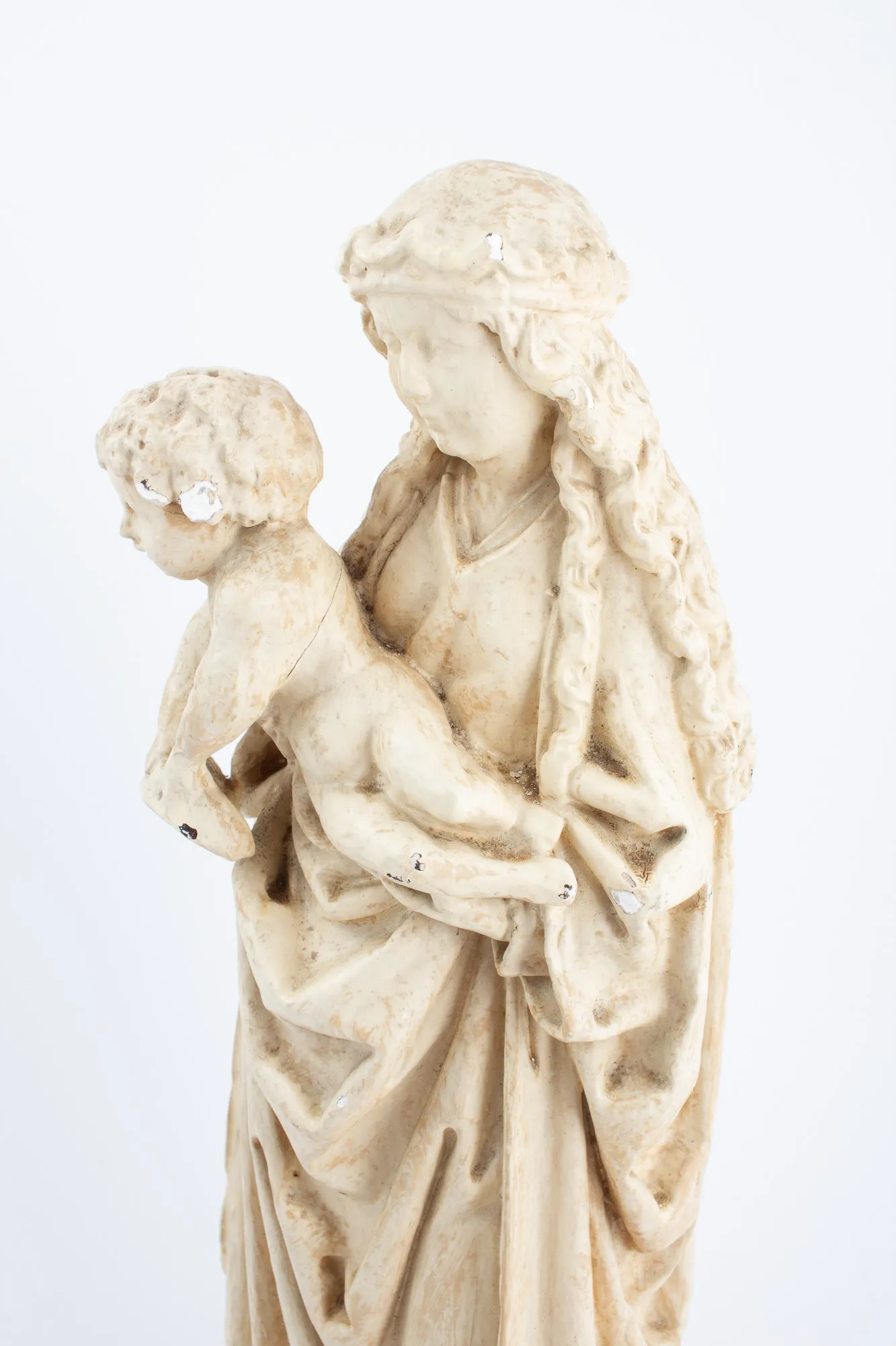 Antique French Plaster Holy Mother Statue
