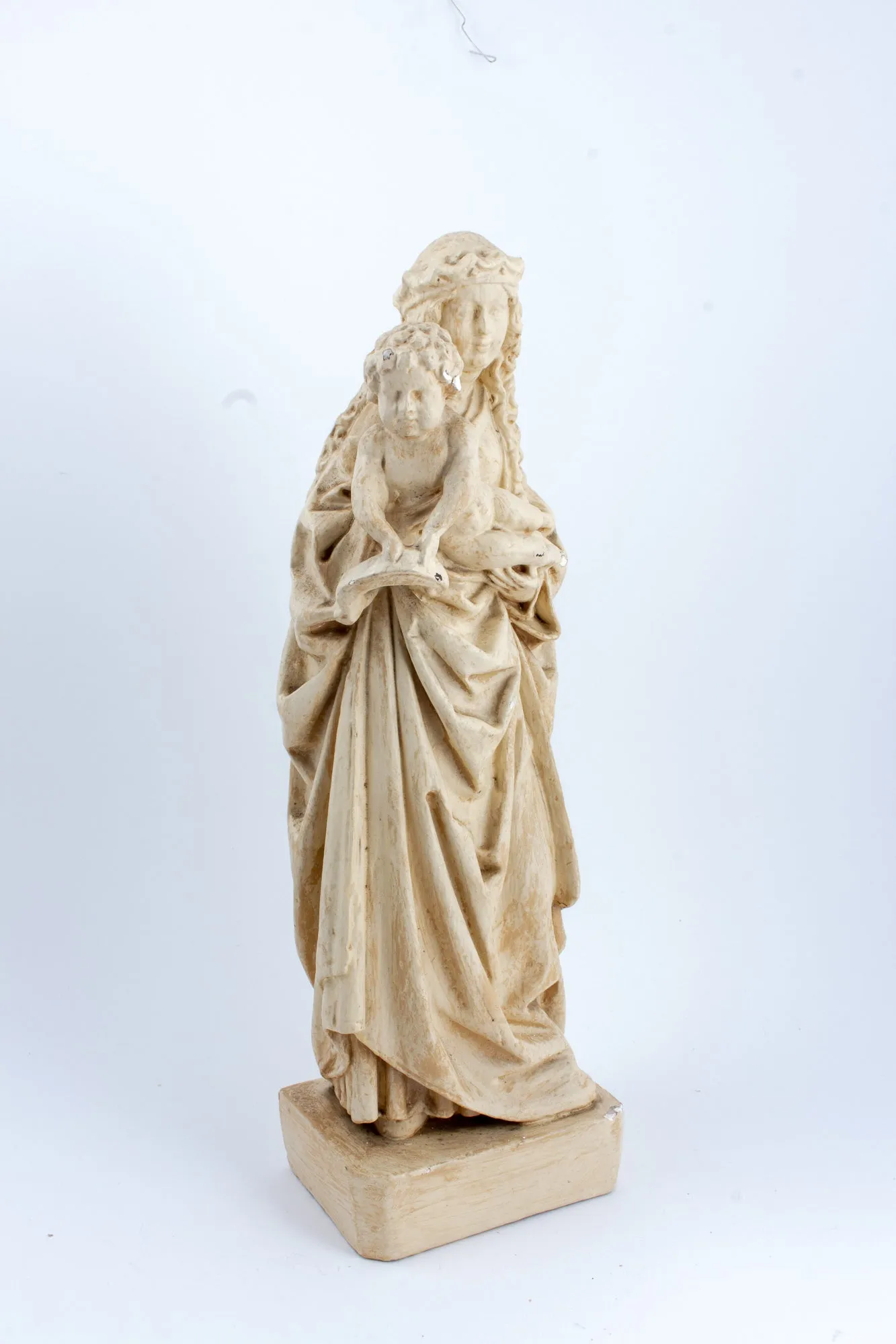 Antique French Plaster Holy Mother Statue