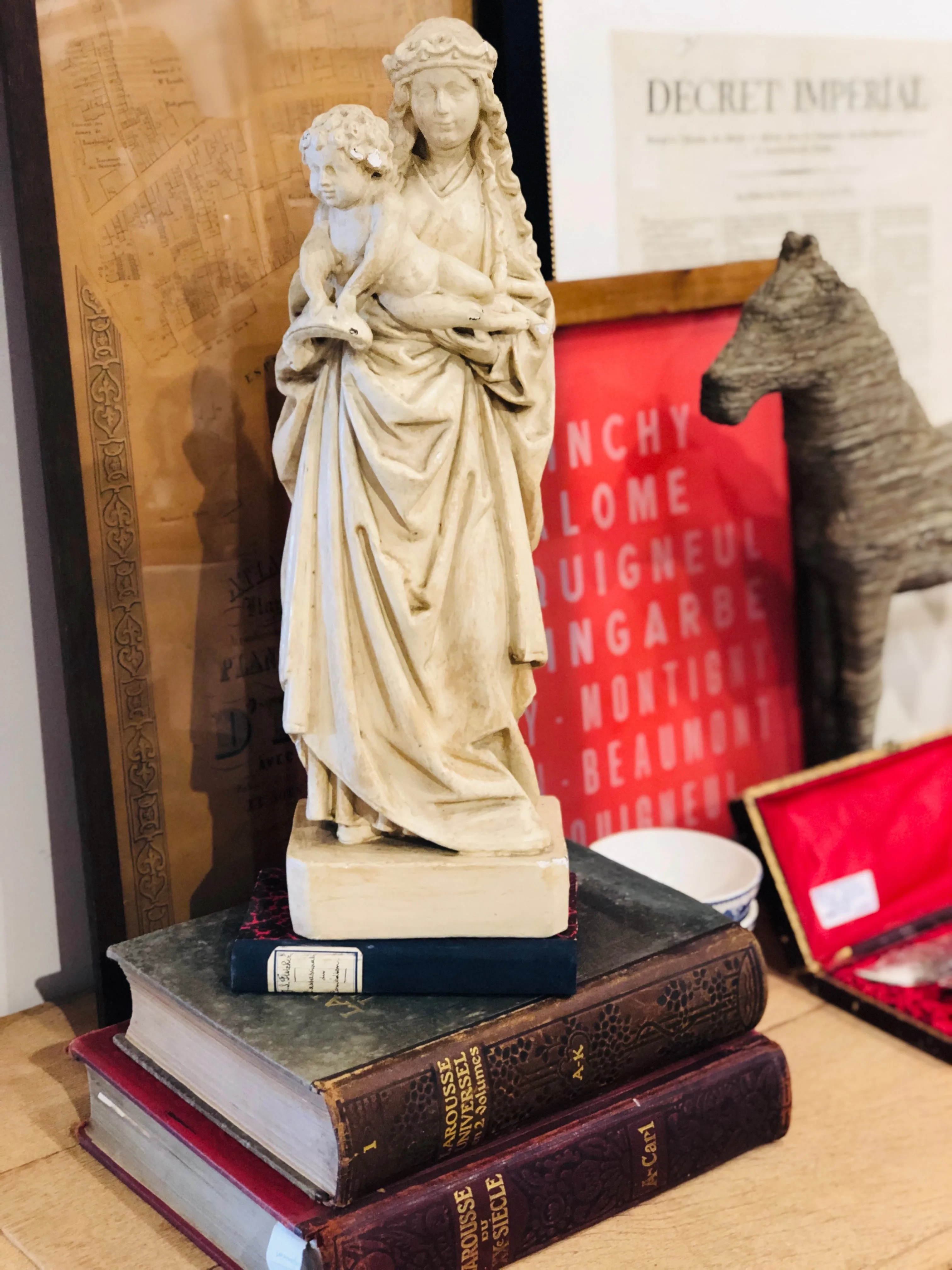 Antique French Plaster Holy Mother Statue