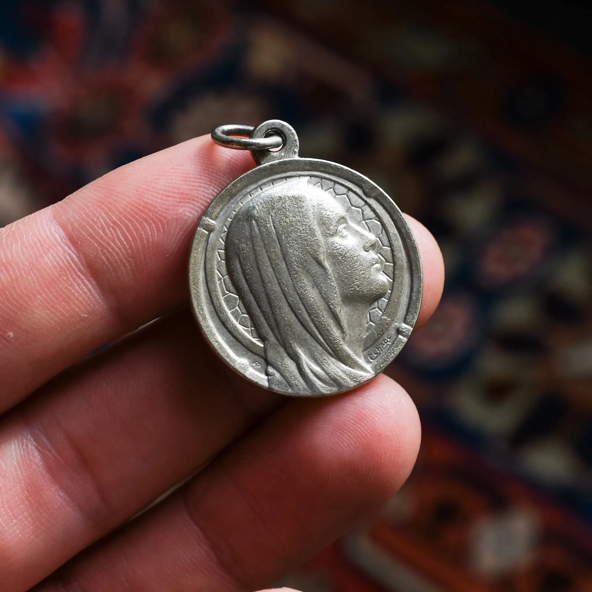 Art Deco "Our Lady of Lourdes" Virgin Mary Medallion