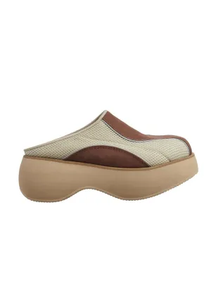 Beige & Brown Paneled Slippers