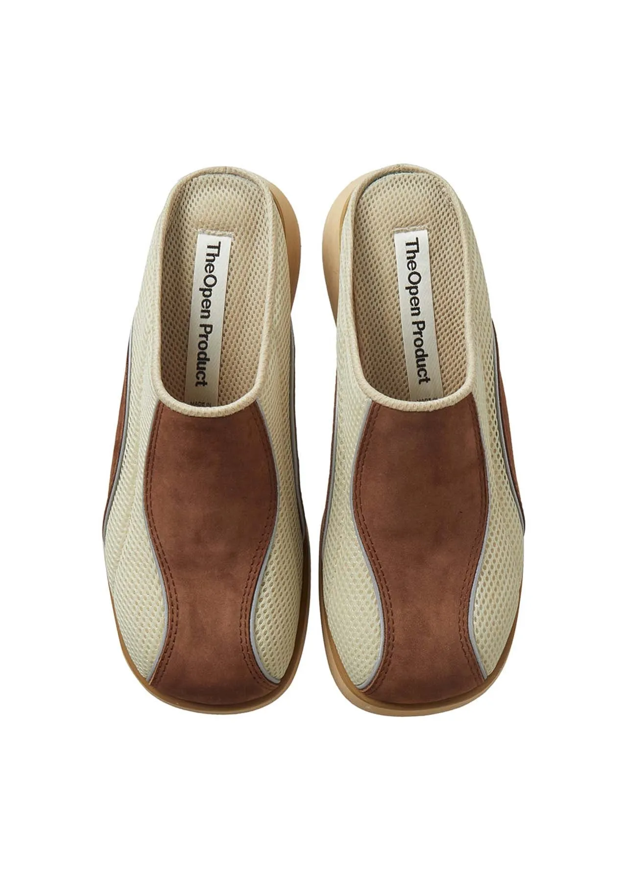 Beige & Brown Paneled Slippers