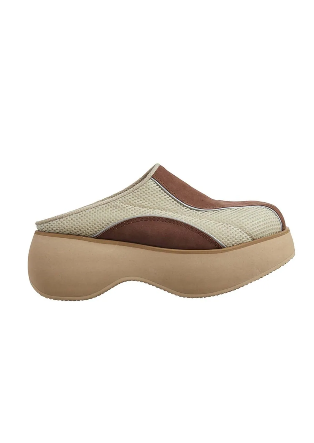 Beige & Brown Paneled Slippers