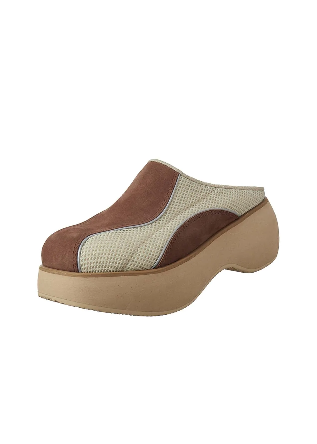 Beige & Brown Paneled Slippers