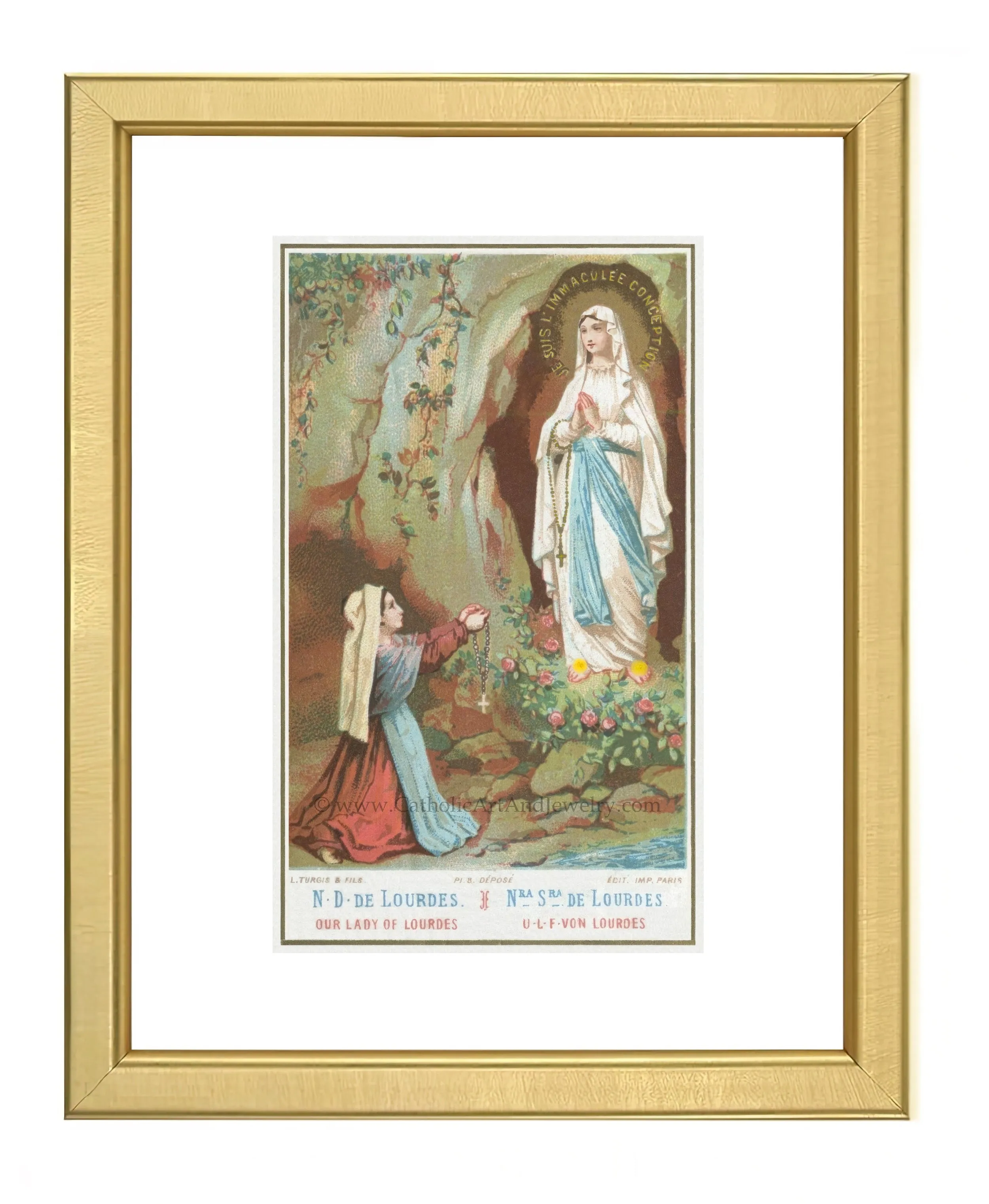 Bernadette and Our Lady of Lourdes – Based on a Vintage Holy Card – Catholic Art Print – Archival Quality