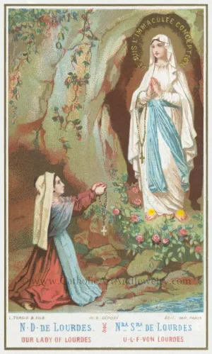 Bernadette and Our Lady of Lourdes – Based on a Vintage Holy Card – Catholic Art Print – Archival Quality
