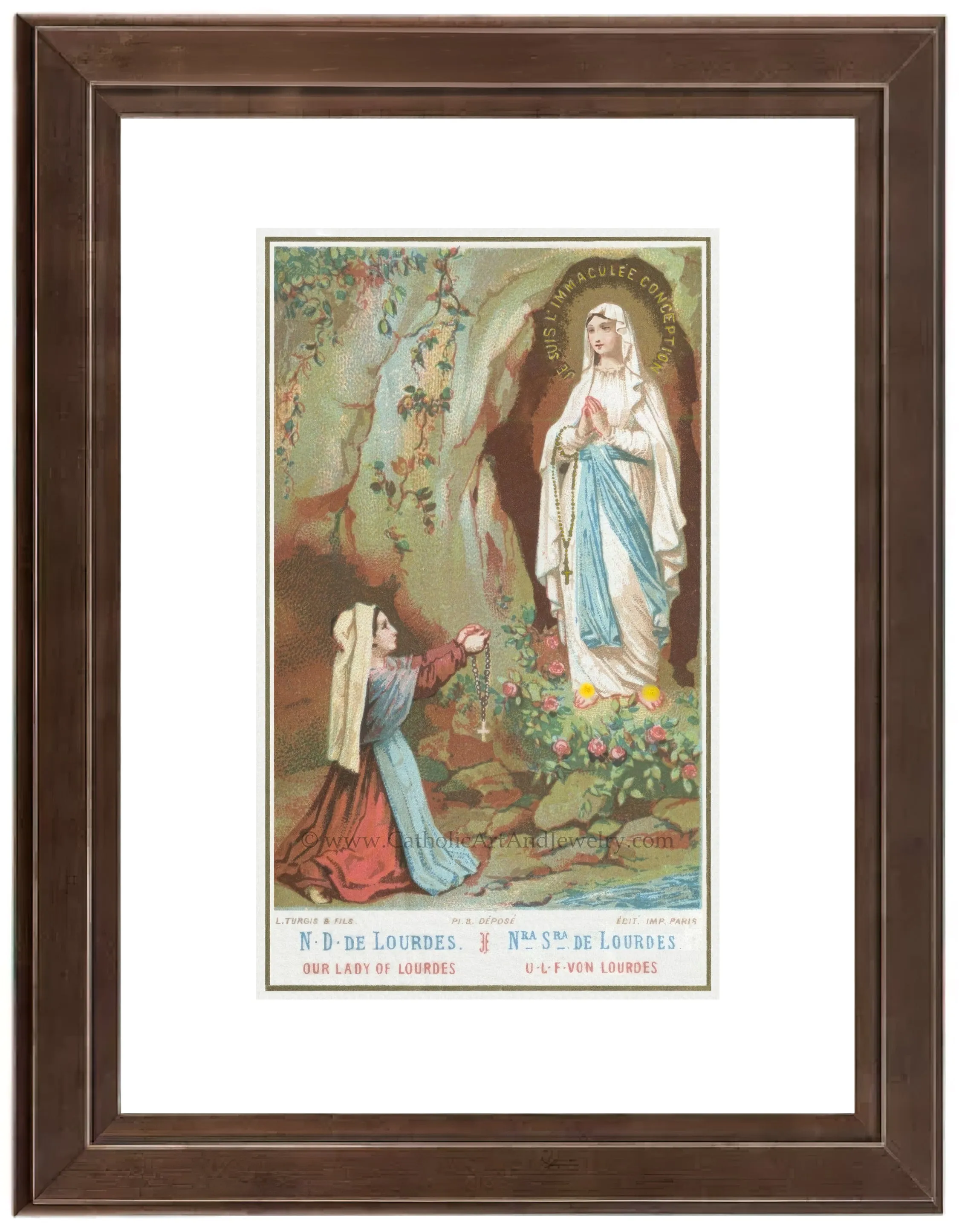 Bernadette and Our Lady of Lourdes – Based on a Vintage Holy Card – Catholic Art Print – Archival Quality