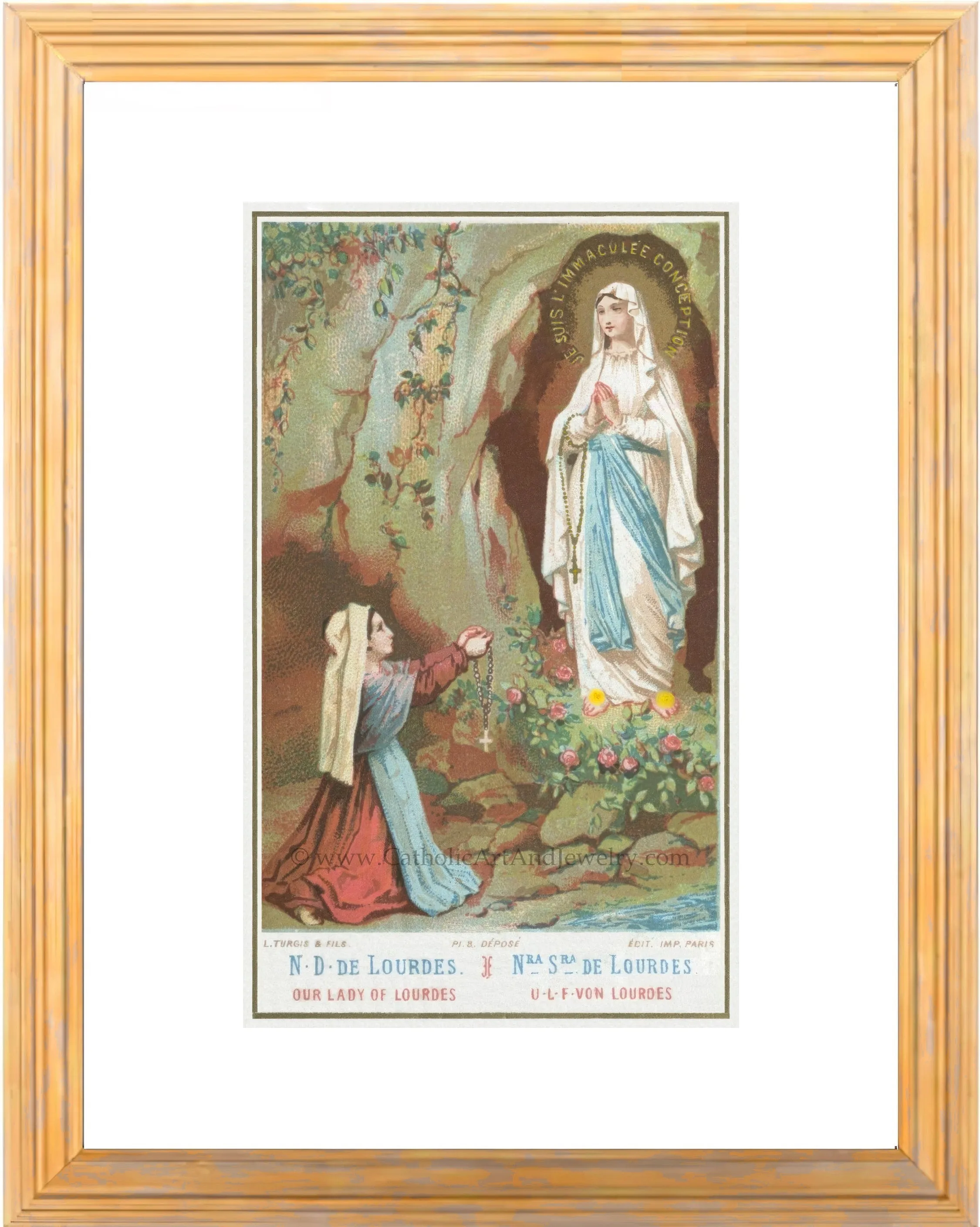 Bernadette and Our Lady of Lourdes – Based on a Vintage Holy Card – Catholic Art Print – Archival Quality
