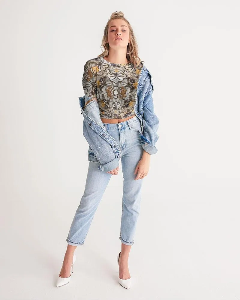 Black Gold African Print Women's Twist-Front Cropped Tee