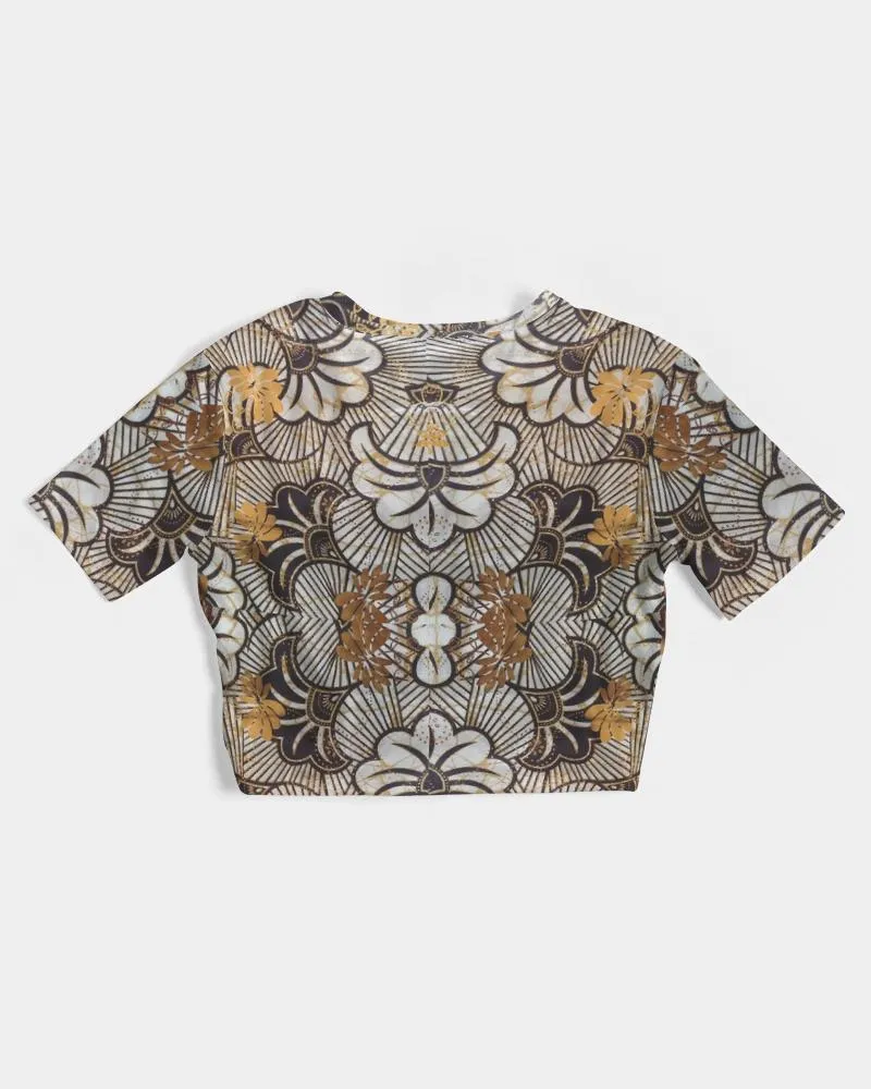Black Gold African Print Women's Twist-Front Cropped Tee