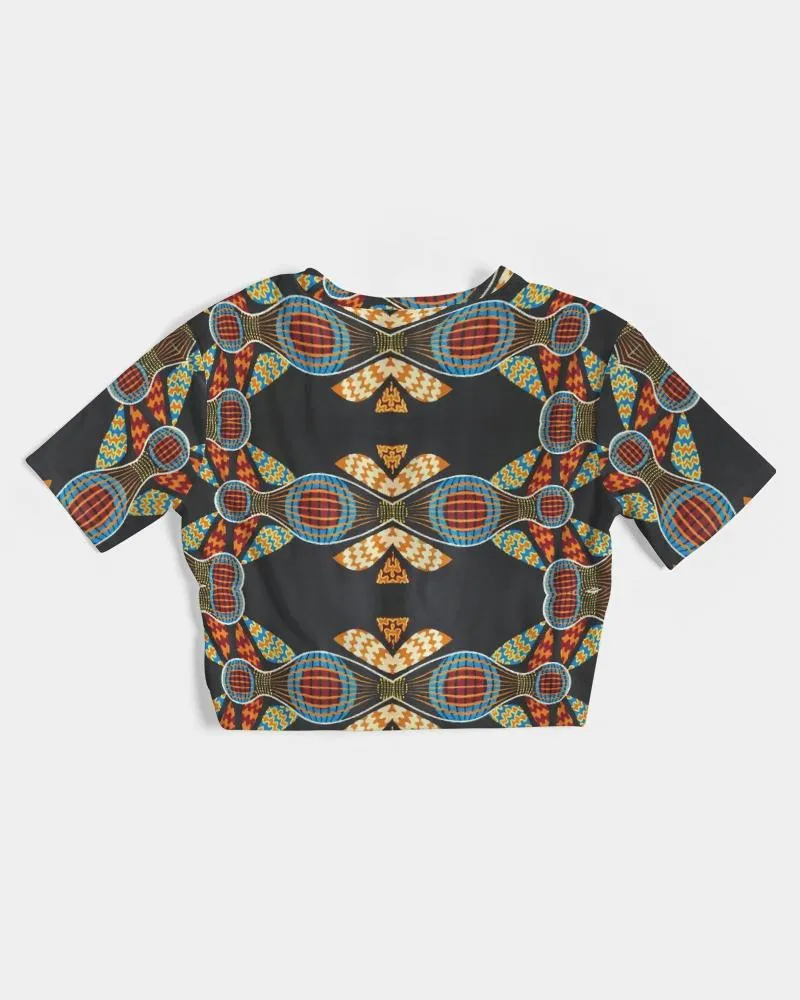 Black Multi Color African print Women's Twist-Front Cropped Tee