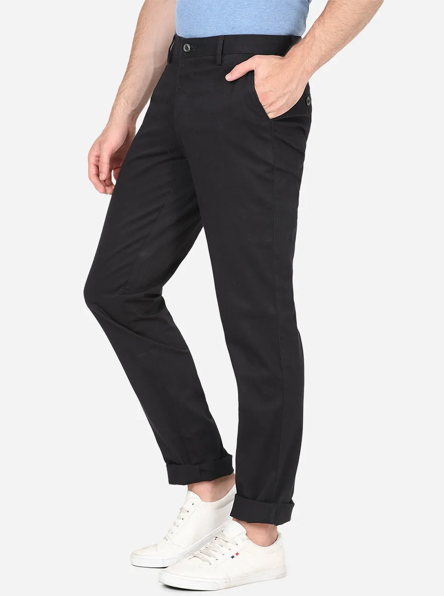 Black Solid Uno Fit Casual Trouser | JadeBlue