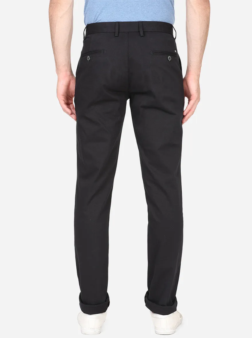 Black Solid Uno Fit Casual Trouser | JadeBlue