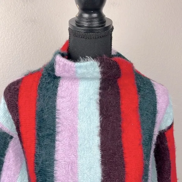 Blank NYC The Mad Hatter Sweater Eyelash Black Stripes Mock Neck Soft Top M NEW
