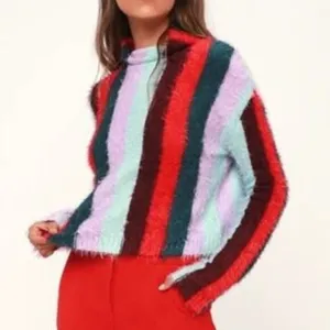 Blank NYC The Mad Hatter Sweater Eyelash Black Stripes Mock Neck Soft Top M NEW