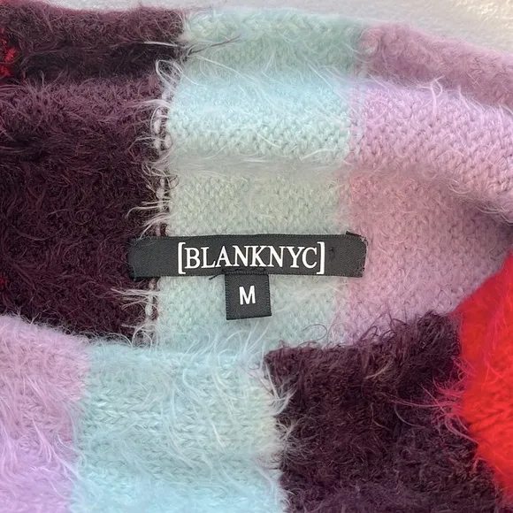 Blank NYC The Mad Hatter Sweater Eyelash Black Stripes Mock Neck Soft Top M NEW