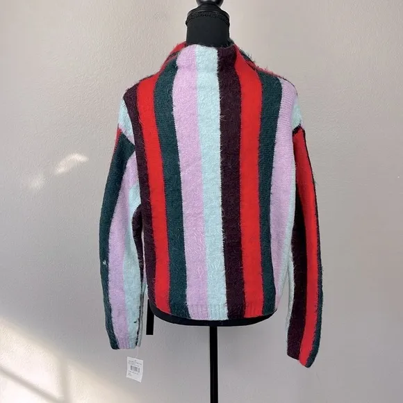 Blank NYC The Mad Hatter Sweater Eyelash Black Stripes Mock Neck Soft Top M NEW